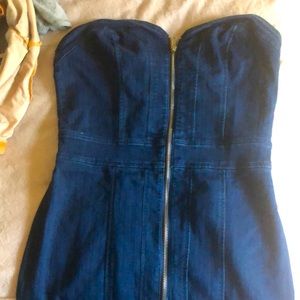Strapless jean zip up dress